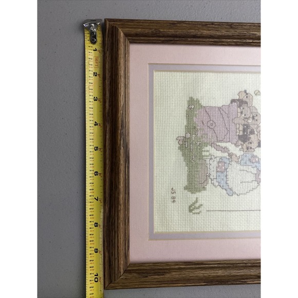 VTG Framed Needlepoint Cross Stitch Precious Moments Christian Signed Dated Set - Picture 7 of 7